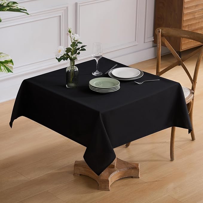VidaFete Square Tablecloth 2 Pack 52 x 52 Inch Tablecloths Stain Wrinkle Resistant Polyester Dining Table Cover for Kitchen Dinning Party Wedding Rectangular Tabletop Buffet Decoration(Black)