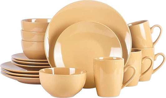 Color Wave Stoneware 16pc Dinnerware Set, Honey Golden)