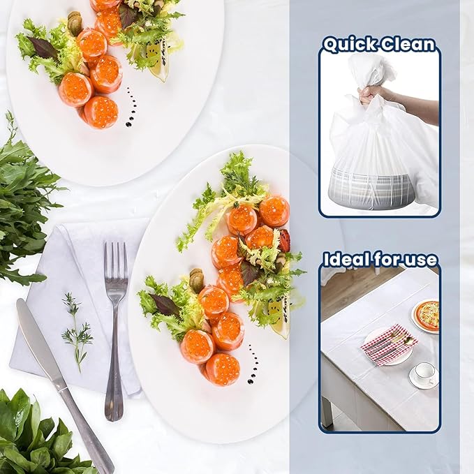 TULLIPAK BULK White Plastic Tablecloths | 100 Pack | 54inx108in | Fits standard folding and picnic tables | Folded, Easy Grab & Go | Rectangle Disposable Waterproof | 100 TABLECLOTHS | MADE IN THE USA