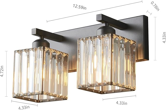 Modern Bathroom Vanity Light 2-Lights Black Crystal Bathroom Wall Light Vanity Light Fixturesï¼?2.59-inch Modern Minimalist Design