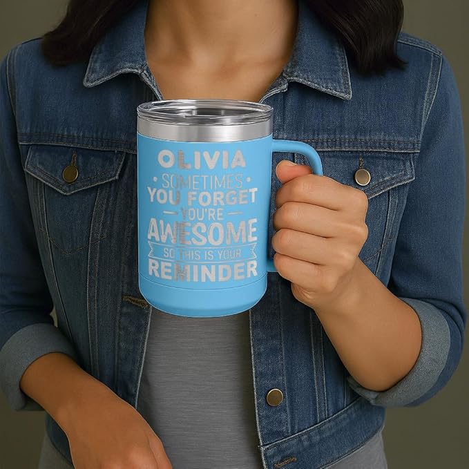 Personalized Inspirational Travel Coffee Mug, Inspirational Gifts for Men Dad Wife Sister Women, Custom Birthday For Him Her, Customized You?셱e Awesome Tumbler, Teacher Coworker Gifts 15oz Light Blue