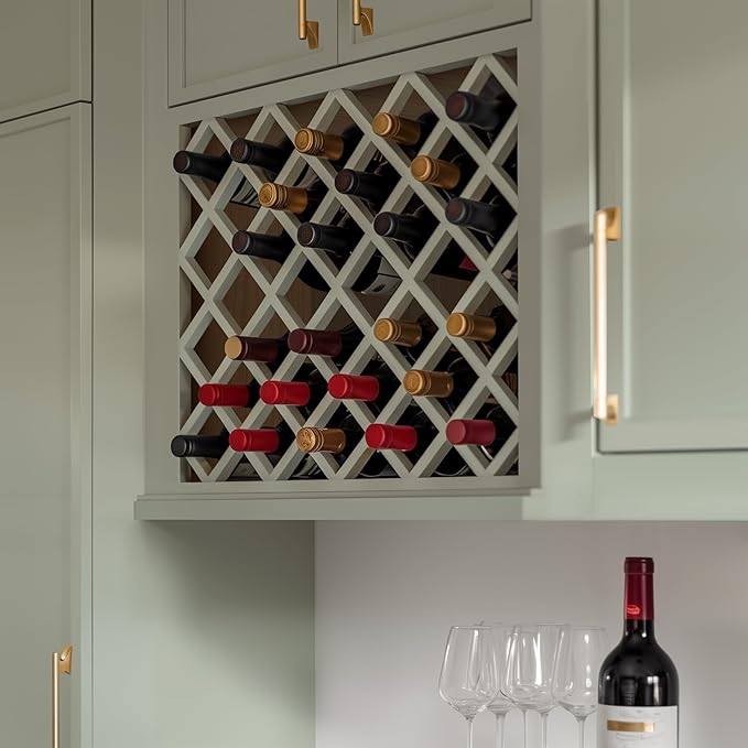Solid Wood RTA Wine Bottle Rack Wall Cabinet with Lattice Panels - Wine Bottle Holder Storage for Bar, Pantry, or Dining Room and Kitchen(Jade Green, 24?쓂 횞 12?쒭 횞 30?쒱)