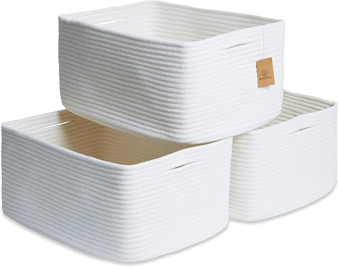 NaturalCozy Storage Baskets 16.8?쓝13?쓝7.6??Cotton Rope Woven Baskets for Organizing 3-Pack | Toy Storage Bins | Basket for Shelves, Laundry, Blanket, Clothes, Closet, Kitchen, Bathroom, Gifts