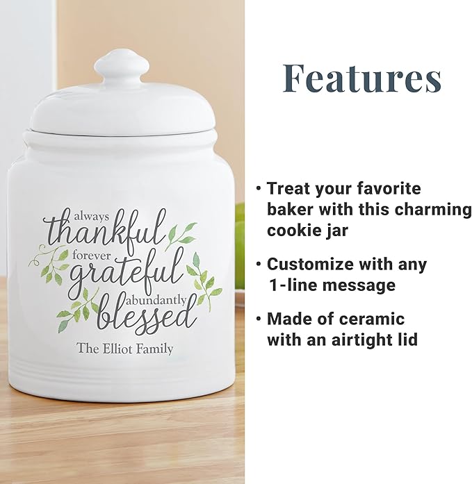 Let's Make Memories Personalized Cookie Jar - Thankful, Grateful, Blessed - For Bakers- Kitchenware