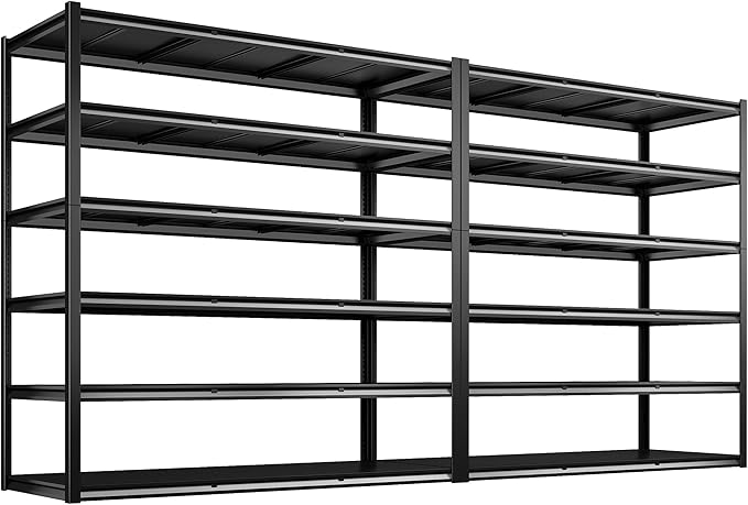 REIBII 84?쏦 Garage Shelving Heavy Duty Storage Shelves 3500 LBS Adjustable Metal Shelving Uints and Storage for Garage, Warehouse, School, Commercial, Business, 60 "W x 84 "H x 24 "D, 2 Pack