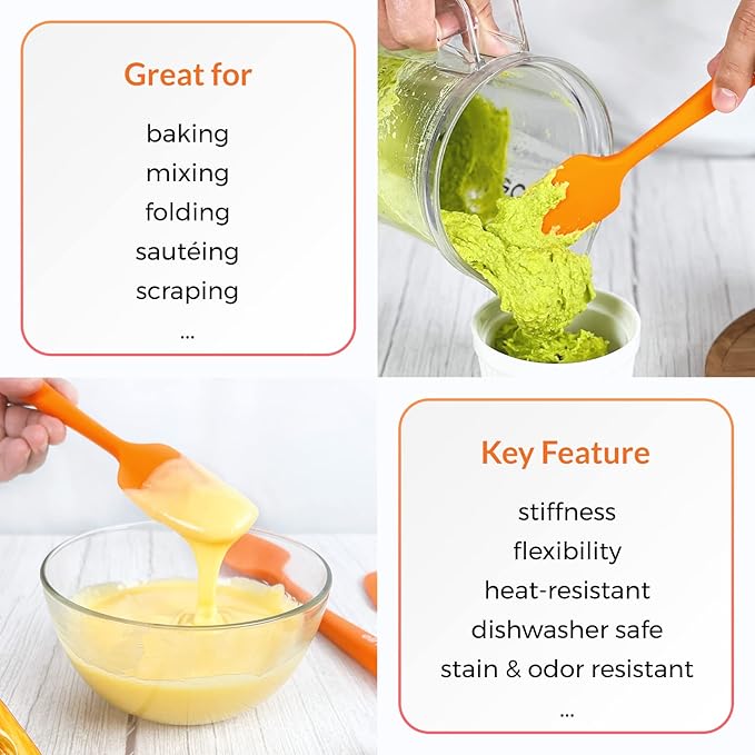 Elihome Chef Series 3 Piece Silicone Spatula Set - 600째F Heat Resistant Non Stick Rubber Kitchen Scraper Spatulas for Cooking, Baking, and Mixing ??BPA Free and LFGB Certified Silicone (Orange)