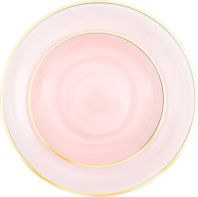 PLASTICPRO 32 Pieces Crystal Design Plastic Plates Combo Pack 7 inch and 10 inch Gold Rim Elegant Disposable Plates, Transparent Pink