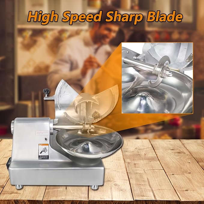 CLIVIA Commercial Meat Bowl Cutter Mixer, 5.5L Multifunctional Electric Food Chopper Processor Meat Blender Buffalo Chopper for Vegetable Garlic 550W 1450 r/min
