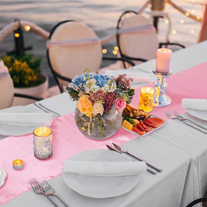 Bencailor 24 Pcs Pink Satin Table Runner Bulk 12 x 108 Inches Long Table Runners Bright Smooth Fabric Tablecloth for Wedding Banquet Birthday Valentines St Patrick's Day Party Decorations