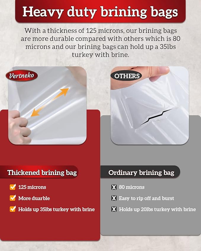 Turkey Brine Bags, 26"횞22", 2 Pack, Holds up 35lbs, Thicker Brining Bags with Double Zip Lock & 2 Cotton Strings, Extra Large Brine Bag Fits for Turkey, Chicken, Beef, Fish, Lamb, Pork