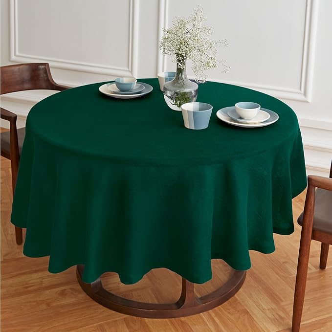 Solino Home Linen 60 Inch Round Tablecloth - 100% Pure Linen Green Round Tablecloth - Machine Washable Table Cloth for Winter - Sonoma