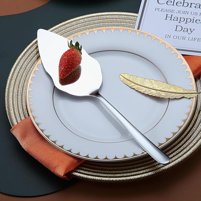 Wedding Cake Knife and Server Set, Stainless Steel Cake Cutting Set for Wedding, Include Cake Cutter and Cake Server for Wedding, Parties, Activities, Family, Dishwasher Safe (Shiny Silver)
