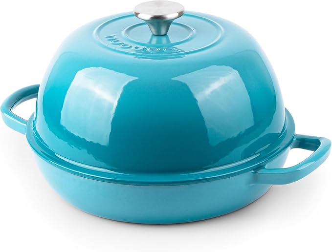 Enamelled Cast Iron Dutch Oven Pot ??Dutch Oven For Sourdough Bread Baking ??Cast Iron Bread Pot ??Blue, 6 Quarts, 26cm ??by Nuovva