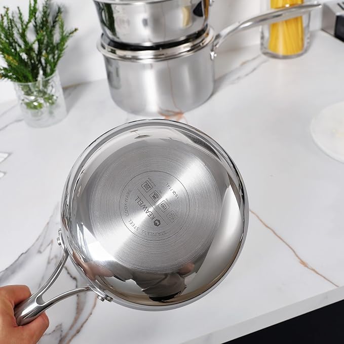KEAWELL K3 Premium 1.5-Quart Tri-Ply Stainless Steel Saucepan with Lid, Induction & Oven Safe up to 600째F, Even Heating, Professional Cookware for All Stovetops (1.5-Qt)
