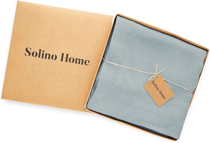 Solino Home Linen Dusty Blue Tablecloth 70 x 132 Inch - 100% Pure Linen Rectangular Tablecloth - Machine Washable Table Cloth for Winter, Spring, Easter - Sonoma