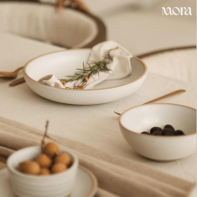 MORA Small Bowls Set of 4, 16oz Ceramic Pottery Dessert Bowls - Microwave, Oven and Dishwasher Safe - Oat