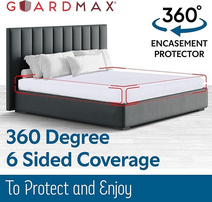 Guardmax Jersey Knitted Full Zippered Mattress Encasement - Waterproof & Bed Bug Proof Mattress Protector - Comfortable, Soft, and Noiseless Zippered Bedding - Dust Mite Proof (54 x 75 x 12)