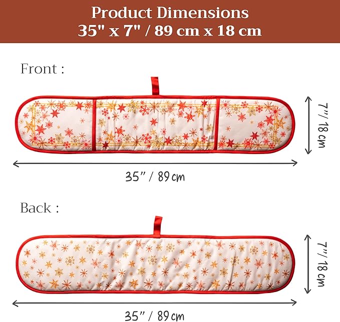 Maison d' Hermine Double Oven Mitt (7" x 35") 100% Cotton Heat Resistant BBQ Cooking Gloves with Loop for Thanksgiving Christmas Decorations Baking Cooking Barbeque Handling Hot Pan (Crystal Star)