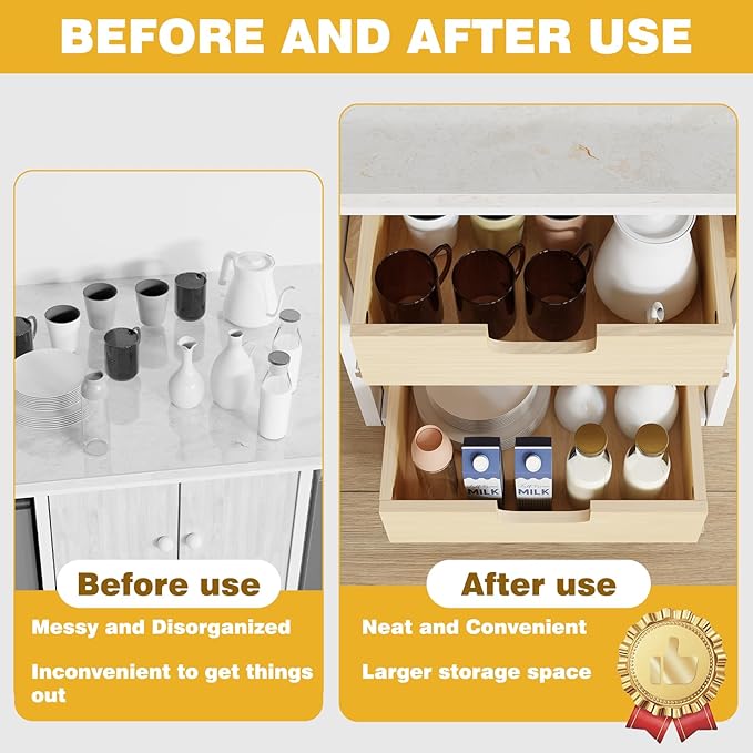 Pull Out Cabinet Organizer, 23''W횞21''D횞16''H Soft Close Slide Out Wooden Pull out Drawers, Double Tier Slide out Wood Cabinet Organizer, for Base Cabinet Organization in Kitchen, Pantry, Bathroom