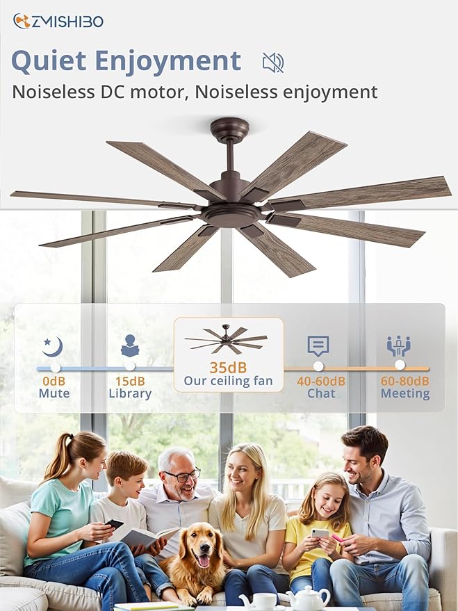 62 Inch Ceiling Fan No Light with Remote Control, 8 Blades Quiet DC Reversible Motor, 6-Speed, Timer, Oil Rubbed Bronze Finish, Indoor Outdoor Ceiling Fans for Patios, Living Room, Garage