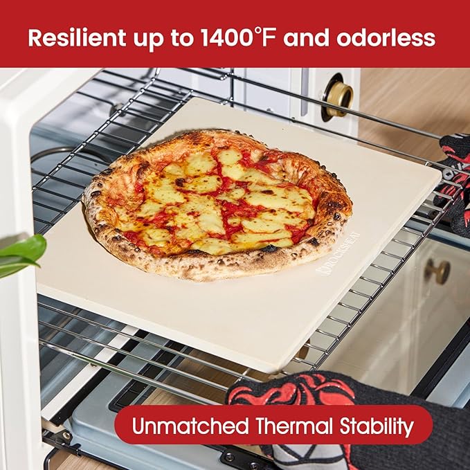 ROCKSHEAT 20"x 13.5" Pizza Stone, Cordierite Pizza Pan for Oven Grill and BBQ, Rectangular Large Baking Stone for Bread, Durable Cooking Stone, Thermal Shock Resistant