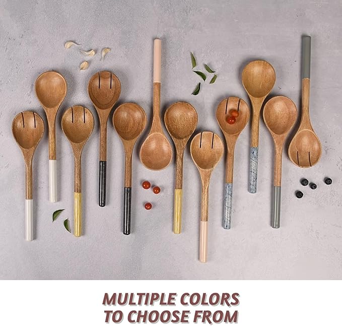 Folkulture Salad Servers or Salad Tongs | Set of 2 (12") Serving Spoons in Kitchen Essentials or Salad Hands Set | Wooden Salad Tongs for Serving | Christmas Gifts for Women Unique