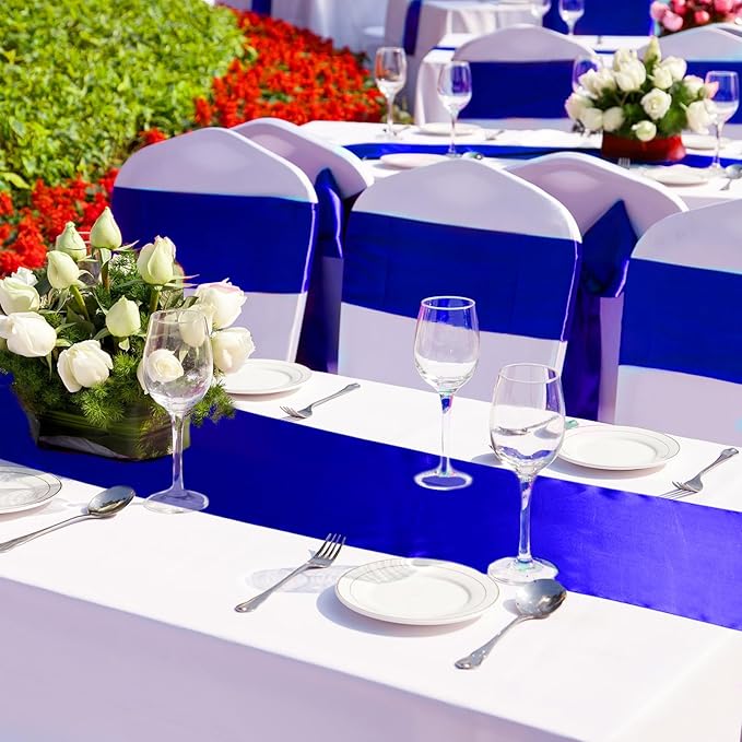 Bencailor 24 Pcs Royal Blue Satin Table Runner Bulk 12 x 108 Inches Long Table Runners Bright Smooth Fabric Tablecloth for Wedding Banquet Birthday Valentines St Patrick's Day Party Decorations