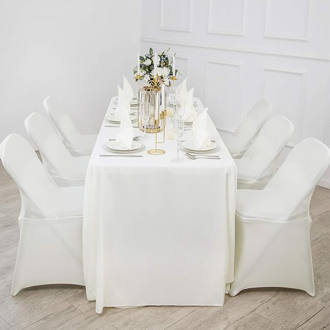 6 Pack Ivory Tablecloth 90 x 156 Inch Table Cloth for 8 Foot Rectangle Tables, Wrinkle Resistant Washable Polyester Fabric Table Covers for Party, Wedding,Dining,and Banquet
