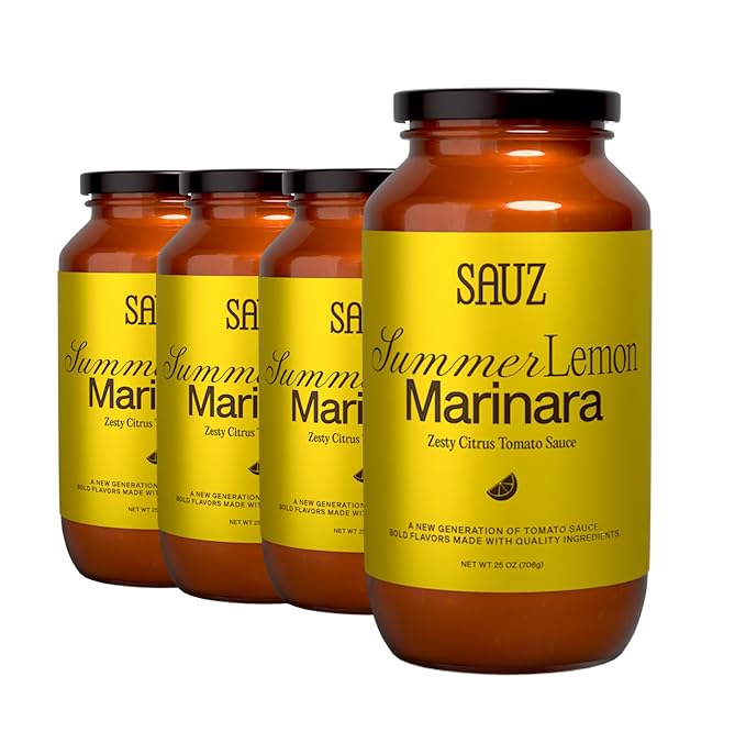 Sauz | Summer Lemon Marinara Pasta Sauce, 25 Oz Jar (4-Pack), Fresh Citrus Zest, Gluten-Free, Non-GMO, Multi-Use Tomato Sauce with Clean Ingredients ??Small Batch Fresh Tomato Sauce