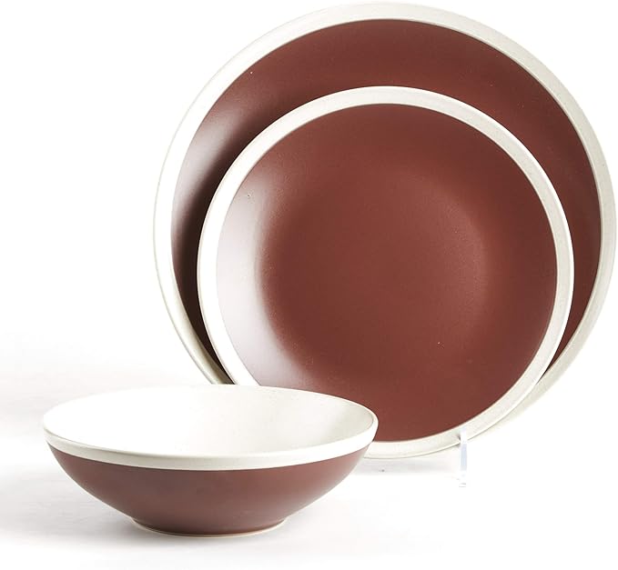 Rock Ridge Speckled Stoneware Dinnerware Set (18pc Set, Brown and Ivory)