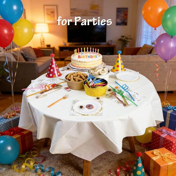 [6 Pack] White Square Tablecloths 54x54 Inch, Disposable Paper Table Cloth for Square and Round Tables, Waterproof 3-Ply Paper & Platic Table Cover for Valentine's Day Wedding Bar/Bat Mitzvah