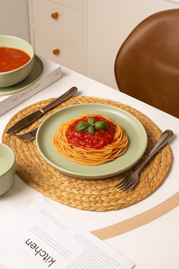 Furrnook 12-Piece Stoneware Dinnerware Set with Mugs | Microwave and Dishwasher Friendly | Stackable Matte Glaze Plates & Bowls | Service for 4
