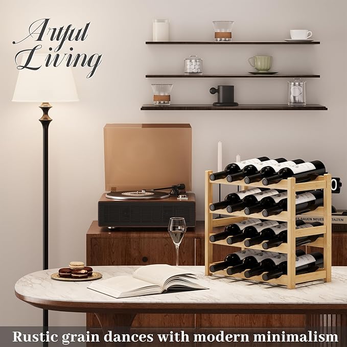 Wine Rack竊똁amboo Wine Storage Cabinet Shelf竊똂ountertop Wine Shelf- Freestanding Wine Holder for Kitchen & Pantry (Natural, 4-Tier)