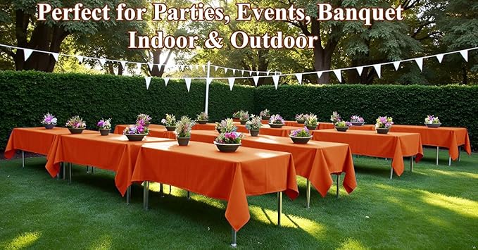 [6 Pack] Orange Paper Tablecloth Disposable for Rectangle Tables, 54 X 108 Inch Party Table Cover with Plastic Backing, Waterproof 3 Ply Table Cloth for Thanksgiving Halloween Fall Harvest Day