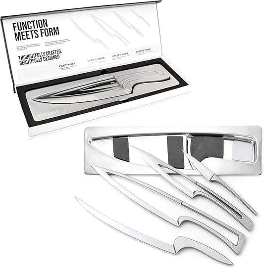 Kitchen Knife Set Stainless Steel, Chef Knife Set of 4 Pieces, Space Saving Ergonomic Design of Chef's Knives, Modern Stainless Steel Knives, Aesthetic Kitchen Essential, NestKnife Patented Technology