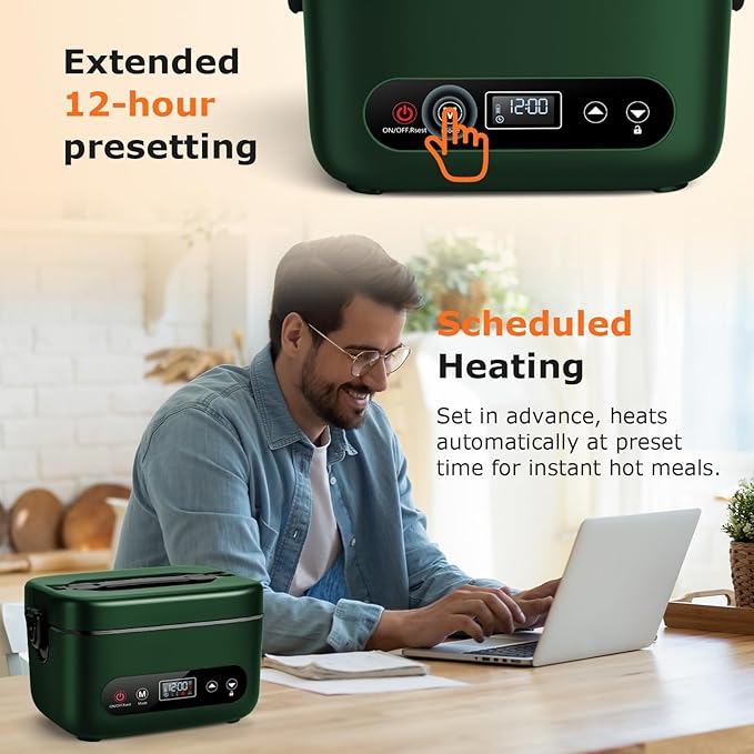 THZDMI 1.2L Cordless Electric Lunch Box ??20000mAh Rechargeable Portable Food Warmer with 5-Sided Heating, Auto Temperature Control, Leakproof & BPA-Free ??Perfect for Office, Truck, Outdoors Green