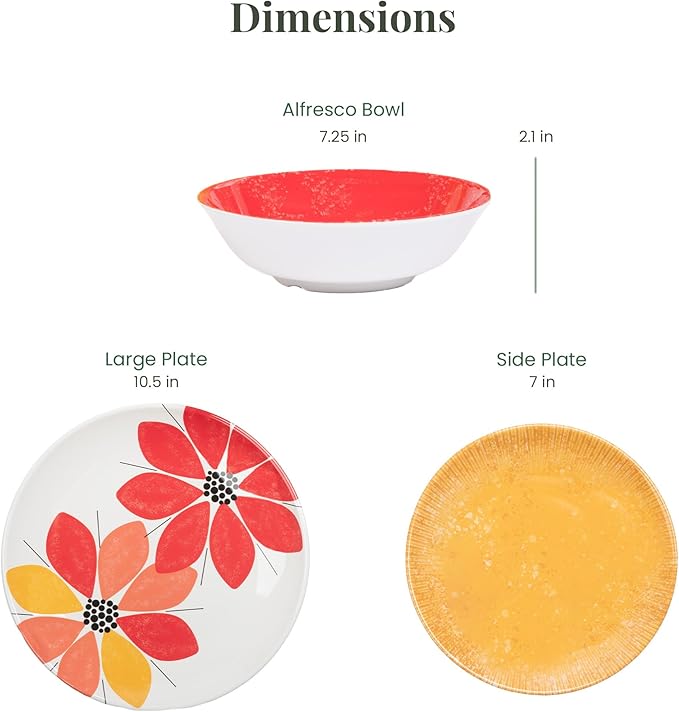 Larder & Vine 12-Piece Melamine Dinnerware Set: Durable, Lightweight, Break-Resistant Plates & Bowls ??Stylish, Non-Toxic, Dishwasher Safe ??Ideal for Everyday Use, Indoor & Outdoor Dining ??Floral