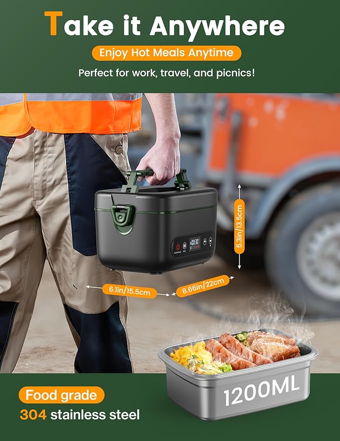 Cordless Electric Lunch Box, 1.2L Battery Powered Heated Lunch Box ??100W, 24000mAh Rechargeable Portable Self-Heating Food Warmer with 5-Sided Automatic Heating for Outdoors, Truck, Office, BPA-Free