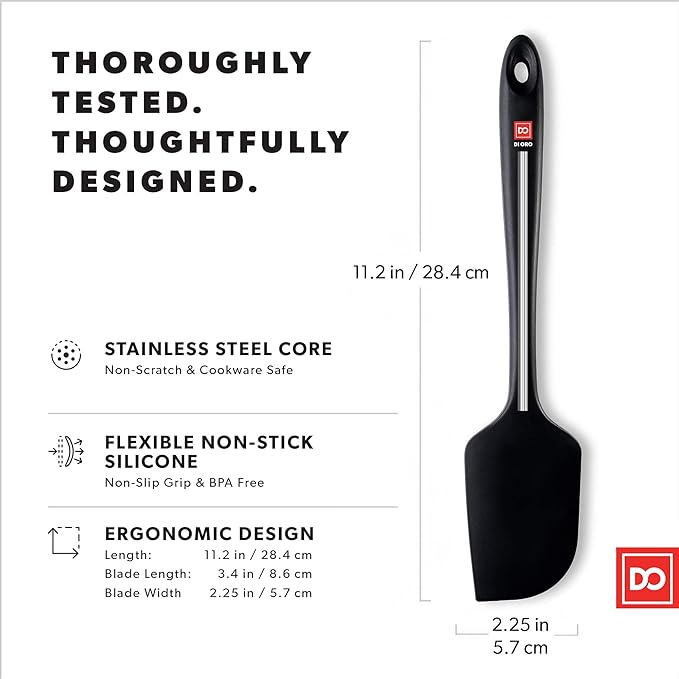 DI ORO Silicone Spatula - 600째F Heat-Resistant Rubber Kitchen Spatula for Baking, Scraping, & Mixing - BPA Free Nonstick Cookware Safe Flexible Utensil for Cooking - Seamless & Dishwasher Safe (Black)