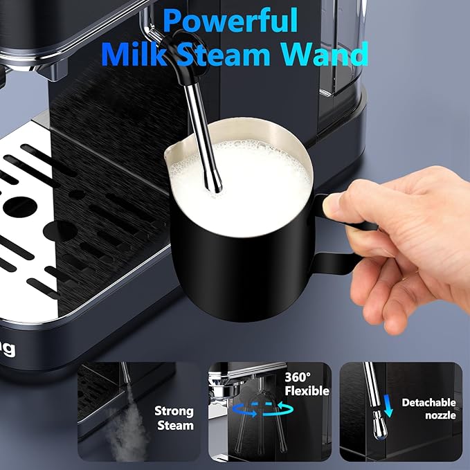 Espresso Machine 20 Bar,Touch Screen Espresso Maker with Steam Milk Frother,Stainless Steel Expresso Coffee Machine for Cappuccino Latte Cold Brew,1350W Fast Heat Up System,Black
