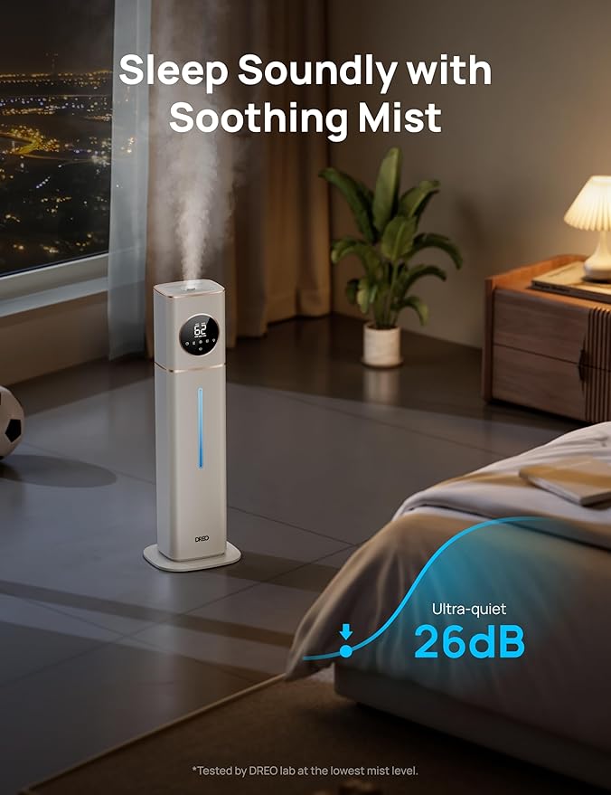 Dreo HM735S 11L Smart Humidifier Large Room 700 ft짼, 100H Cool Mist Air Humidifiers for Bedroom, Top-Fill Self-Cleaning Tank, 26dB, Auto Mode, Aroma Box, RGB Light, Remote & APP Control, Baby, White