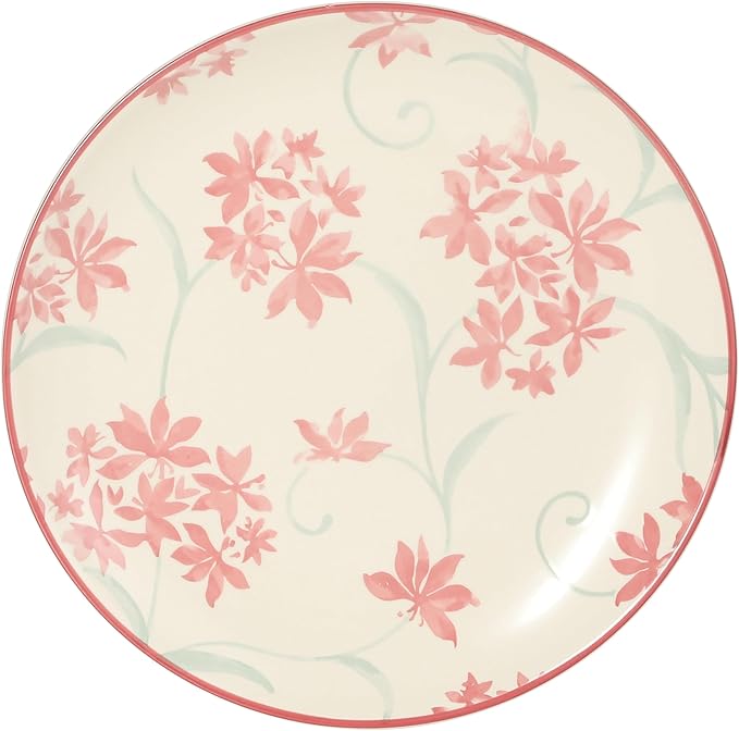 Gibson Home Admiral Hall 12-Piece Matte Stoneware Dinnerware Set ??Dinner Plates, Salad Plates & Bowls with Pink Floral Pattern, Durable Everyday Dish Set, Microwave & Dishwasher Safe