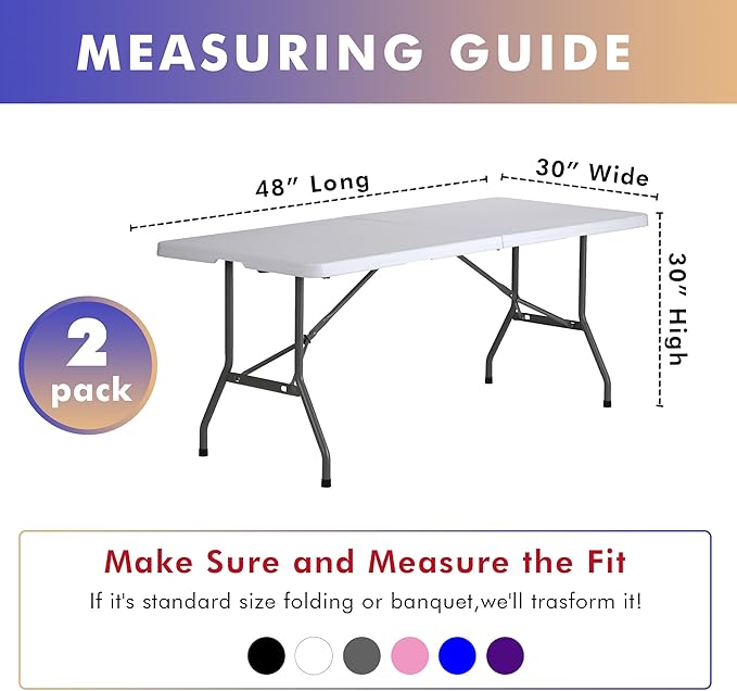 Nasitos 2 Pack Royal Blue 4 ft Table Cloth Fitted-Open Back Spandex Table Covers for Folding Tables, Washable Fabric and Wrinkle Resistant Stretch Table Cover for Trade Show, Parties, Events