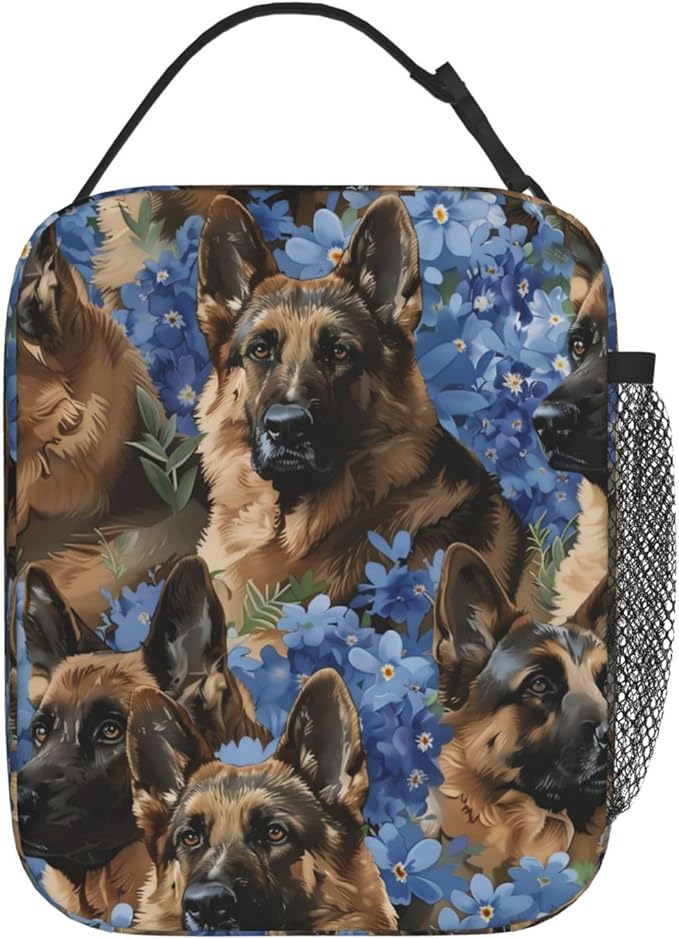 VANZEV Insulated Lunch Box for Women Men, German Shepherd Dog Floral Lunch Box Reusable Portable Lunch Bag Cooler Tote Waterproof Lunch Container for Office Picnic Work Travel Hiking
