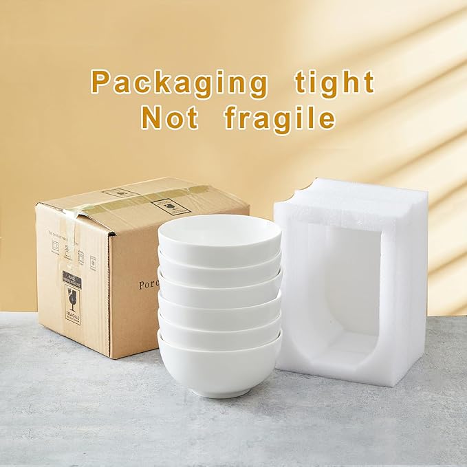 AntoKueh White Ceramic Bowls 6 in, 26Oz round Large Cereal Bowl set of 6, Deep Porcelain Bowls for Cereal, Salad, Noodles, Dishwasher/Microwave safe