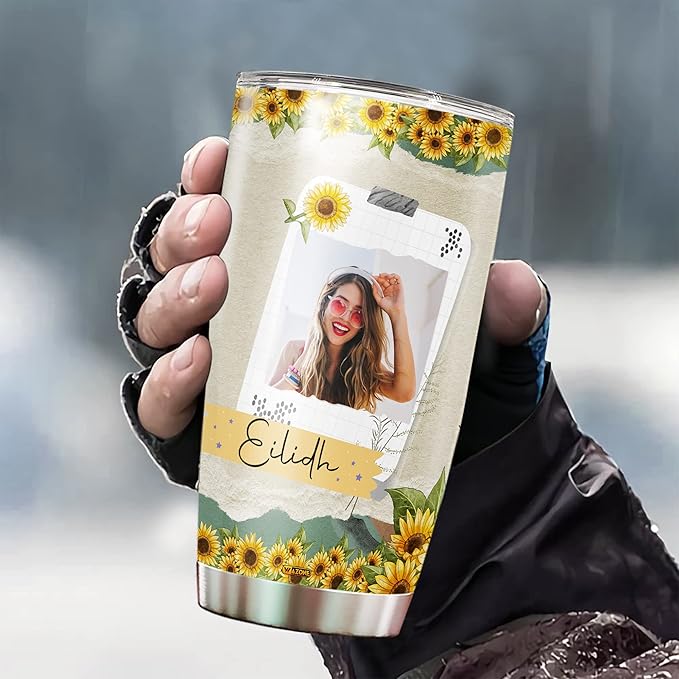 WAZONE Personalized Couples Tumbler With Picture Custom Photo Frame Hot Drink Travel Mugs With Name 20 30 Oz Stainless Mug Cups Gifts For Men Women On Valentine's Day Birthday Anniversary
