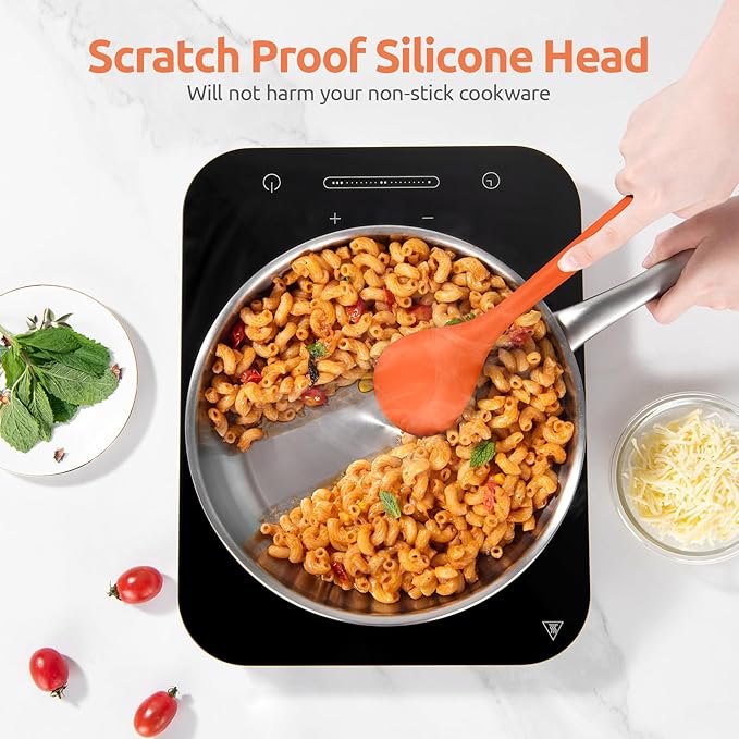 600쨘F Heat Resistant Silicone Spoon: U-Taste 13.3in Solid Kitchen Cooking Spoon, Nonstick Food Grade Large & Long Soup Rubber Utensil for Mixing, Serving, Stirring, Basting, for Pot Cookware (Orange)