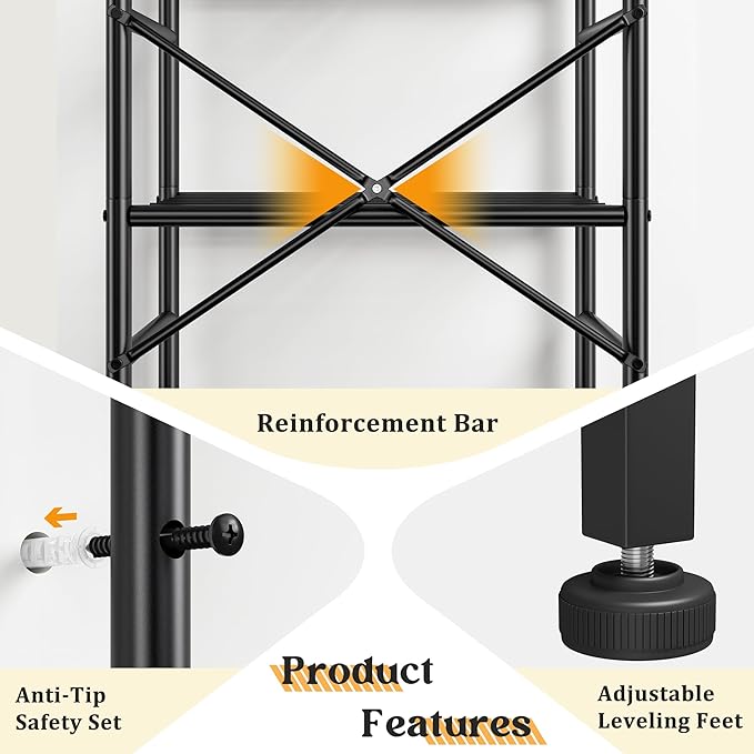 Storage Shelves-6 Tier Metal Shelving Unit with Hooks,Heavy Duty Garage Shelving with Leveling Feet,High Standing Shelf Organizer for Kitchen Pantry Bathroom Dorm,17.7?쓂횞11.8?쒭 횞72.2?쒱,Black