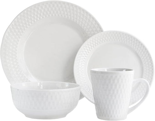 Elle D챕cor Juliette Round Dinnerware Set ??16-Piece Porcelain Dinner Set w/ 4 Dinner Plate, 4 Salad Plates, 4 Bowls & 4 Mugs ??Unique Gift Idea Any Special Occasion or Birthday