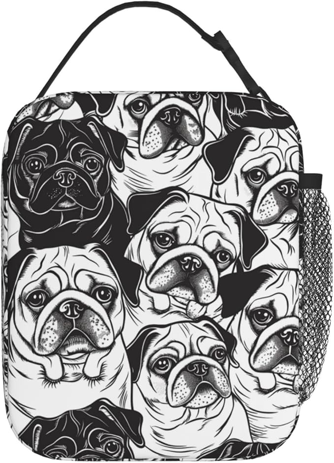 VANZEV Cute Pug Lunch Box for Adults Women Girls Boys Kids Animal Dog Lunch Box Insulated Cooler Reusable Lunch Bag Container Gifts for Work Office Picnic Travel School